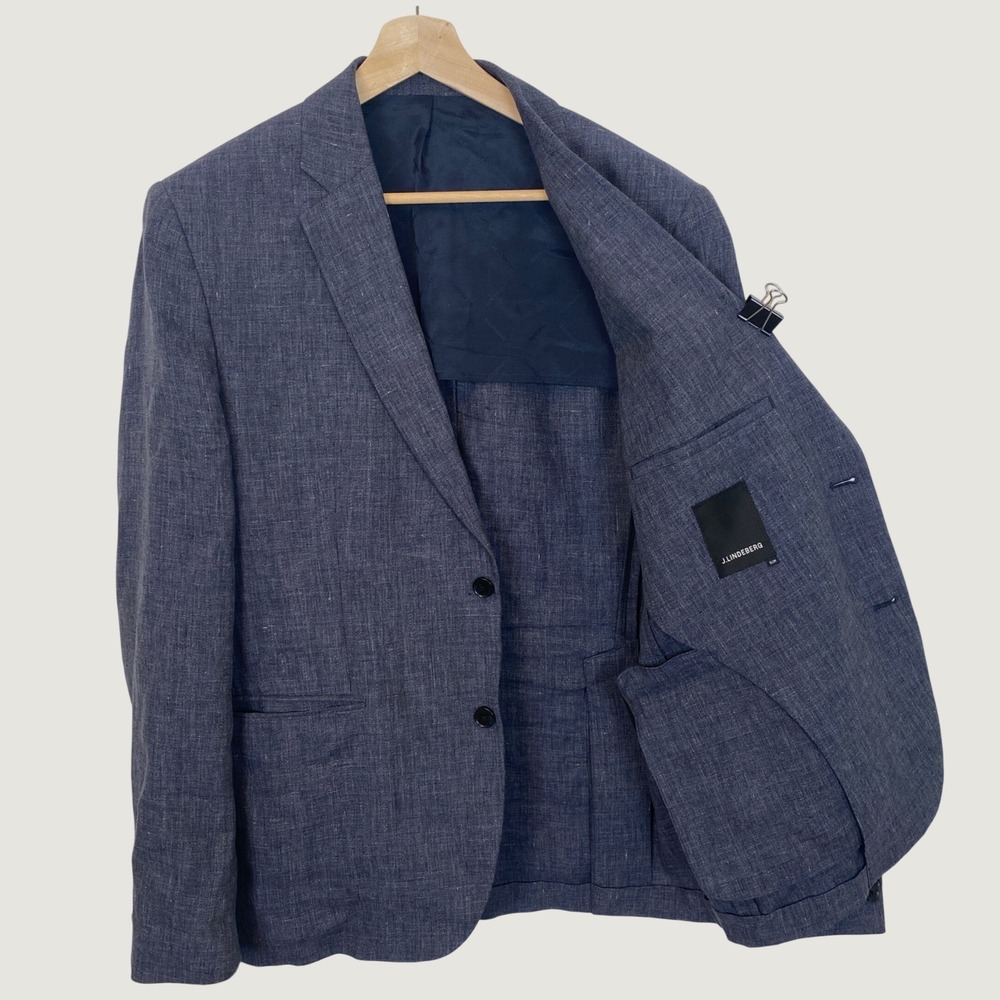 J. Lindeberg Hopper Soft Tech Blue Larusmiani Italian Linen Blazer Jacket 42R